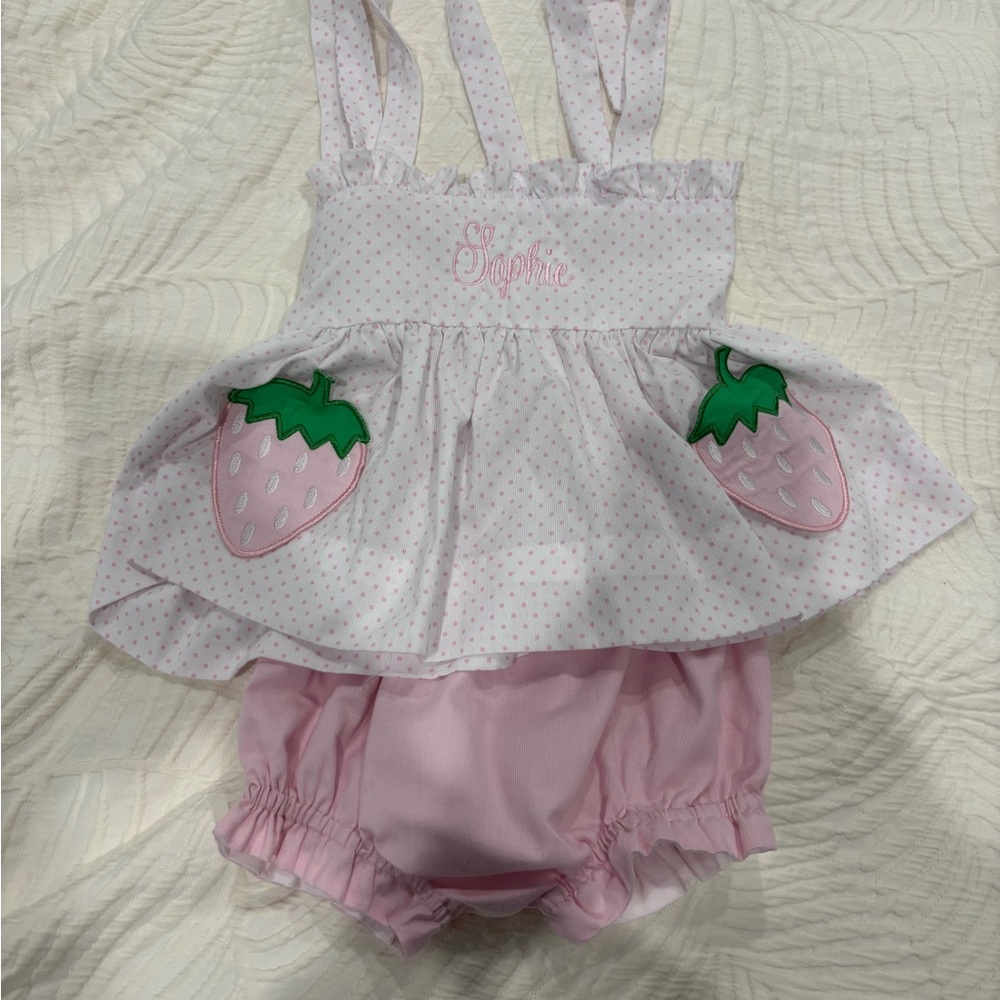 “Sophie” Cecil and Lou Pink and White Strawberry Diaper Cover